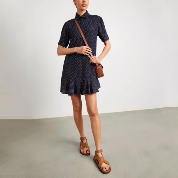 G. label by GOOP Denise Navy/White Polka Dot Mini Shirt Dress
